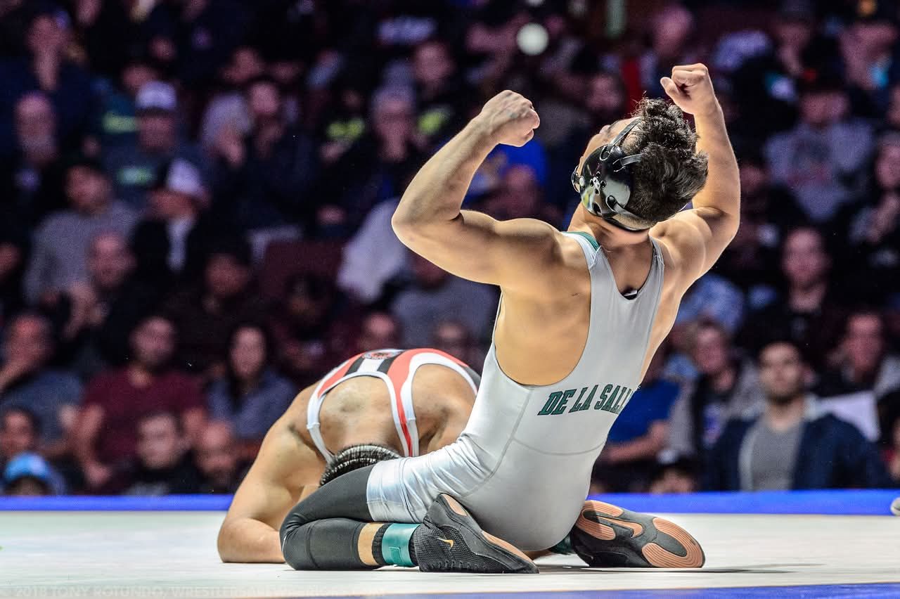 Peyton Omania celebrating his California state title for De La Salle