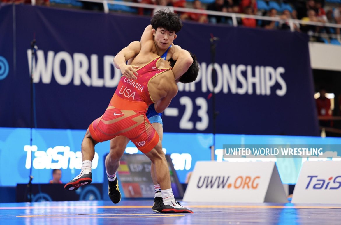 Peyton Omania throwing an opponent at the U23 World Championships